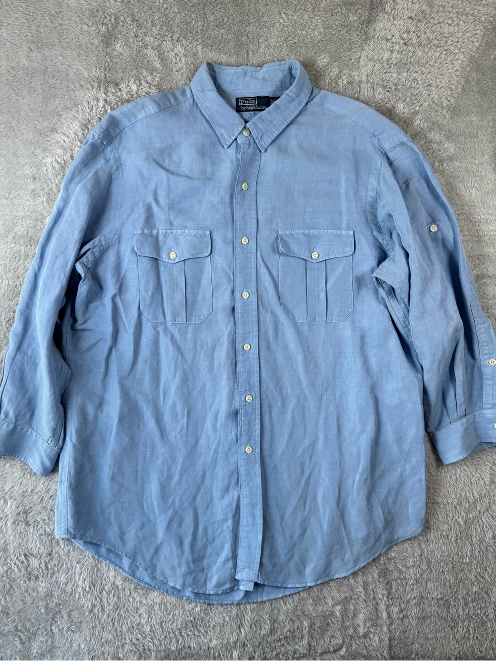 Polo Ralph Lauren Linen Silk Utility Safari Shirt XL Blue